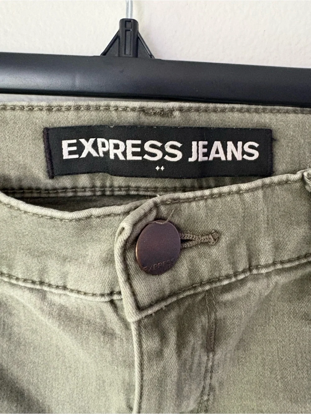 Express Olive Green Ankle Legging Midrise Jeans Cotton Blend And Distressed